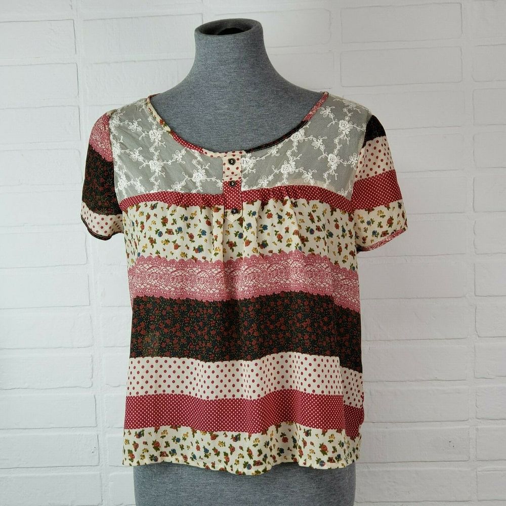 Papaya Peasant Blouse Medium Sheer Thin Lace Print